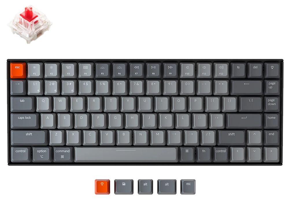 Keychron K2 84 Key Gateron White LED Red Switch Keyboard Black
