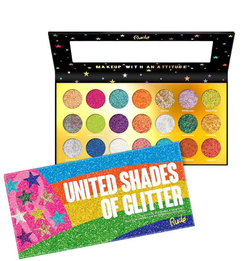 Rude Cosmetics United Shades of Glitter თვალის ჩრდილების პალიტრა