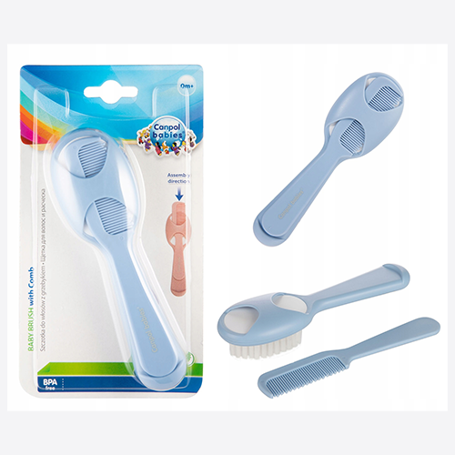 კანპოლი - თმის ჯაგრისისა და სავარცხლის ნაკრები ახალშობილისთვის. ცისფერი