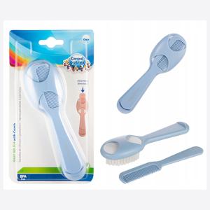 კანპოლი - თმის ჯაგრისისა და სავარცხლის ნაკრები ახალშობილისთვის. ცისფერი