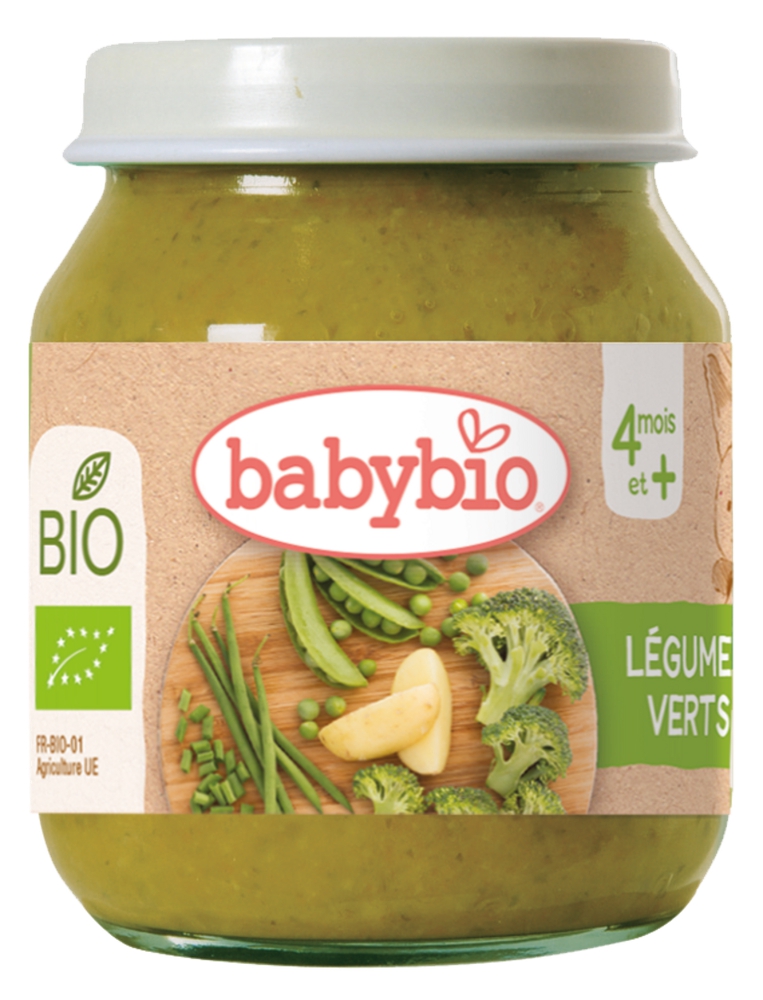 Babybio ლანჩ მენიუ პიურე ბროკოლი, ბარდა, მწვანე ლობიო და კარტოფილი ოხრახუშით 130 გ