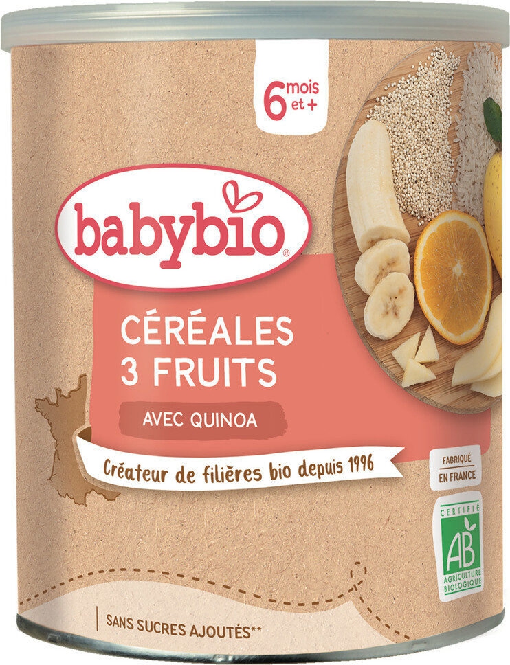 Babybio ურძეო ფაფა ბრინჯი და ქინოა ხილის მიქსით 220 გ