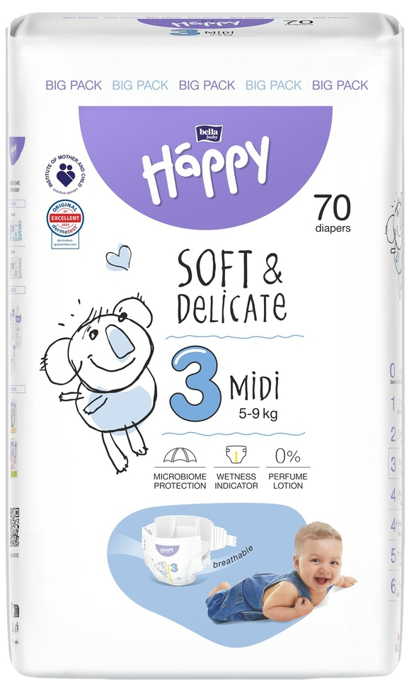 Bella Baby Happy ბავშვის საფენი 3 ზომა (Mid) 70ც