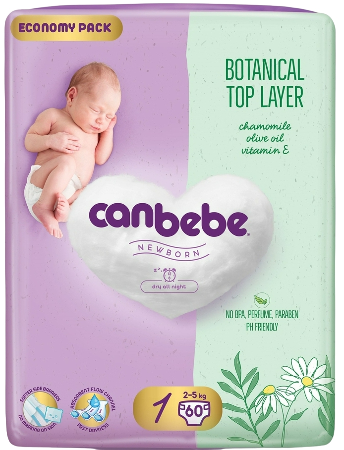 Canbebe Botanical Top Layer ბავშვის საფენი 1 ზომა 60ც