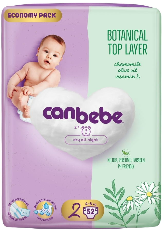 Canbebe Botanical Top Layer ბავშვის საფენი 2 ზომა 52ც