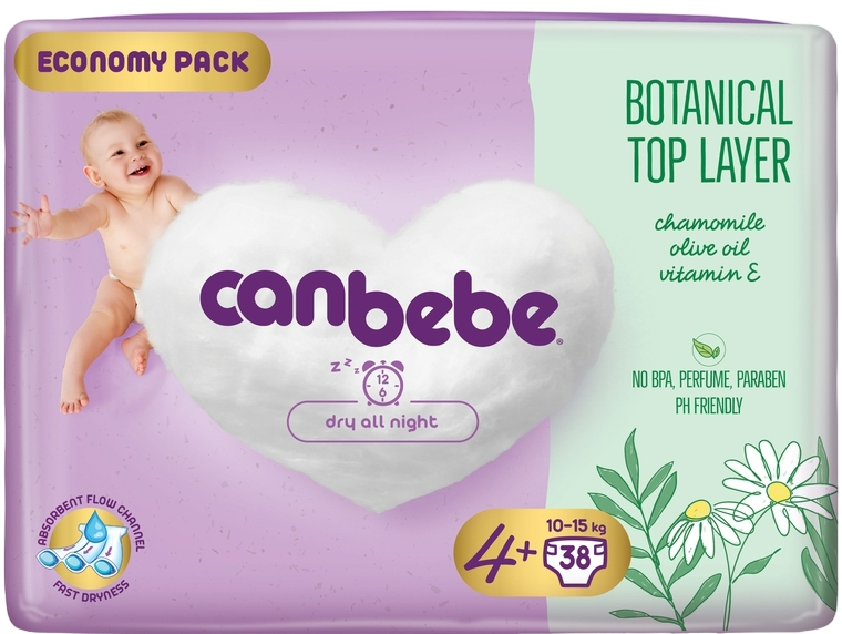 Canbebe Botanical Top Layer ბავშვის საფენი 4 + ზომა 38ც