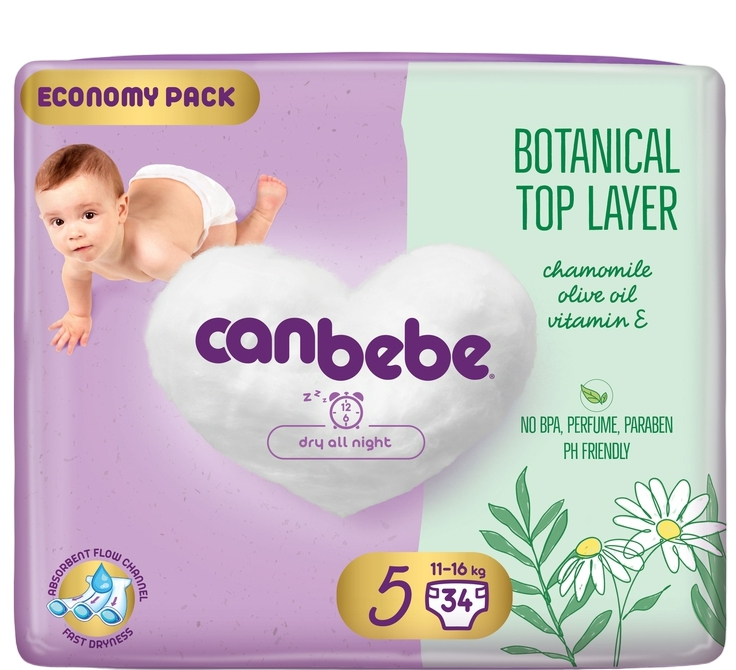 Canbebe Botanical Top Layer ბავშვის საფენი 5 ზომა 34ც