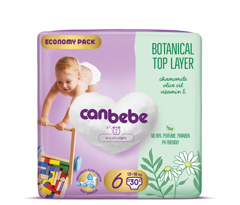 Canbebe Botanical Top Layer ბავშვის საფენი 6 ზომა 30ც