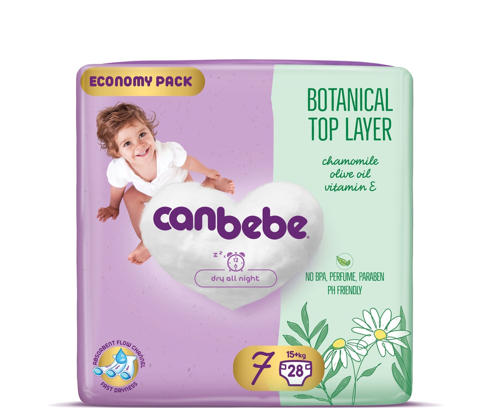 Canbebe Botanical Top Layer ბავშვის საფენი 7 ზომა 28ც