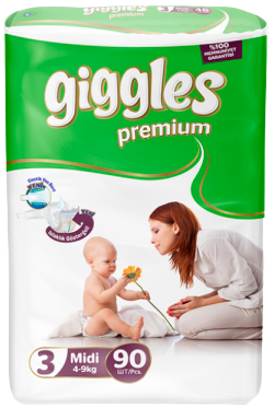 Giggles Premium Eco ბავშვის საფენი 3 ზომა 90ც