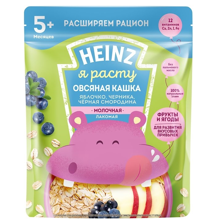 Heinz შვრიის რძიანი ტკბილი ფაფა ვაშლი, მოცვი და შავი მოცხარი