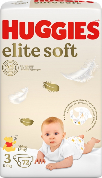 Huggies Elite Soft ბავშვის საფენი 3 ზომა 72ც