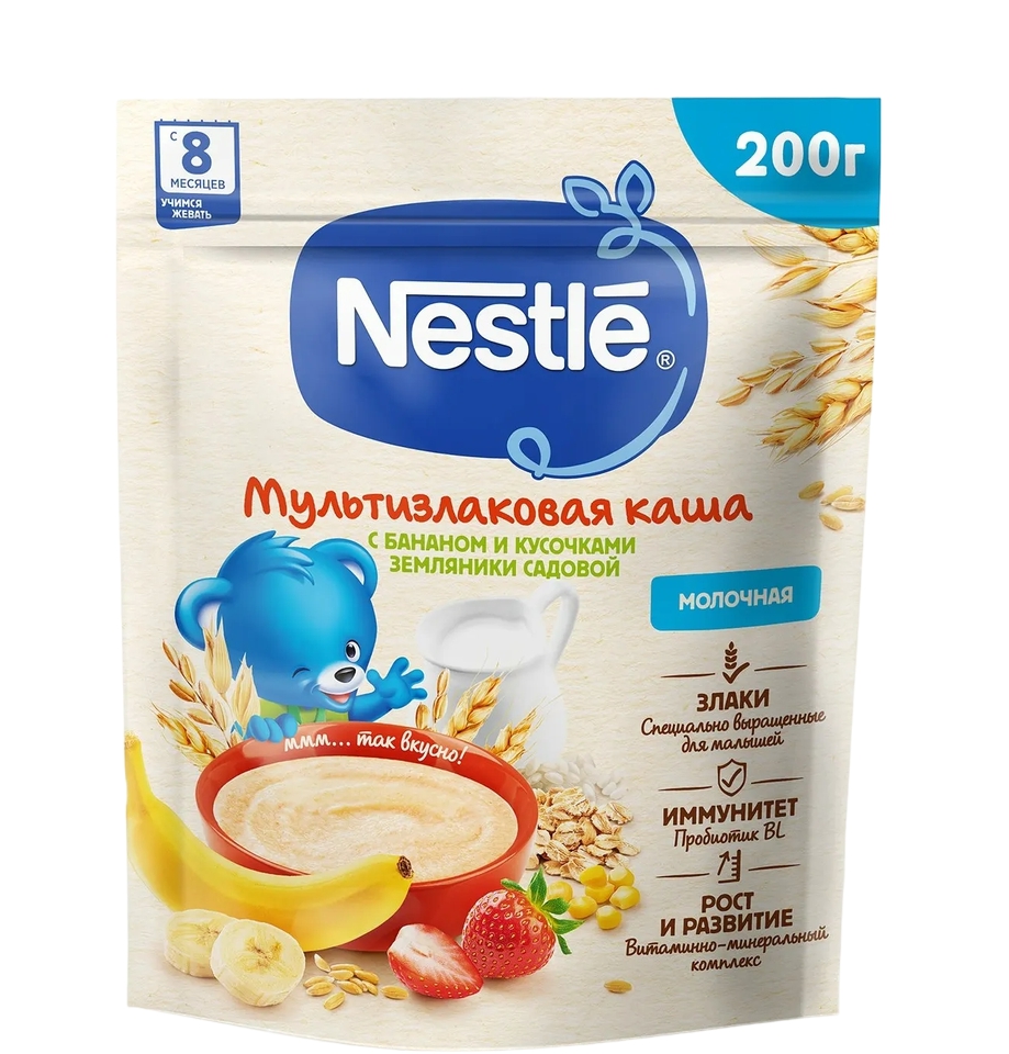 Nestle რძიანი ფაფა 5 მარცვალი მარწყვი და ბანანი 200 გ