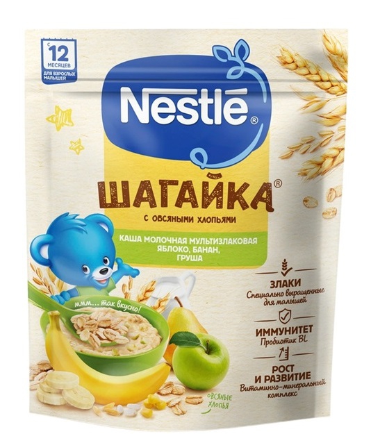 Nestle რძიანი ფაფა 5 მარცვალი ვაშლი, ბანანი და მსხალი 190 გ