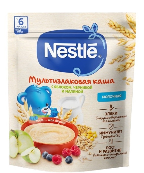 Nestle რძიანი ფაფა 5 მარცვალი ვაშლი, მოცხარი და ჟოლო 200 გ