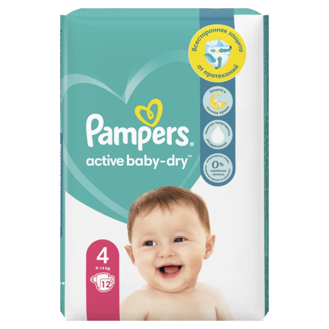 Pampers Active Baby-Dry ბავშვის საფენი 4 ზომა 12ც