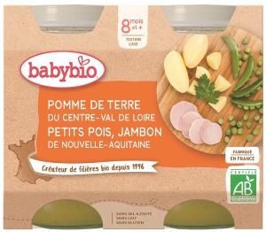 Babybio ლანჩ მენიუ პიურე ორთქლზე მოთუშული ბოსტნეულის პოტე ბეკონით