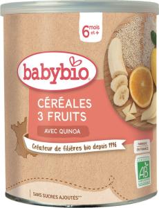 Babybio ურძეო ფაფა ბრინჯი და ქინოა ხილის მიქსით 220 გ