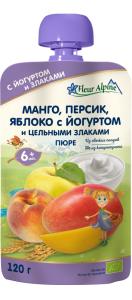 Fleur Alpine პაუჩი მანგოთი, ატმით, ვაშლით, იოგურტით და მარცვლეულებით