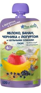Fleur Alpine პაუჩი ვაშლით, ბანანით, მოცვით, იოგურტით და მარცვლეულებით
