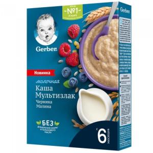 Gerber ფაფა რძით მოცვი და ჟოლო 180 გ