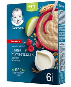 Gerber ფაფა რძით ვაშლი და ჟოლო 180 გ