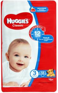 Huggies Classic ბავშვის საფენი 3 ზომა 58ც