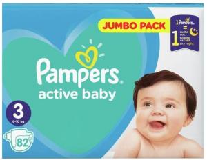 Pampers Active Baby ბავშვის საფენი 3 ზომა 82ც