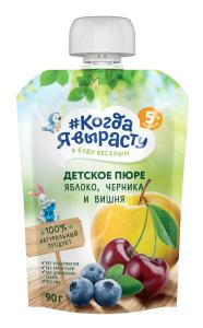 როცა გავიზრდები ხილფაფა ვაშლი, მოცვი & ალუბალი 90 გ