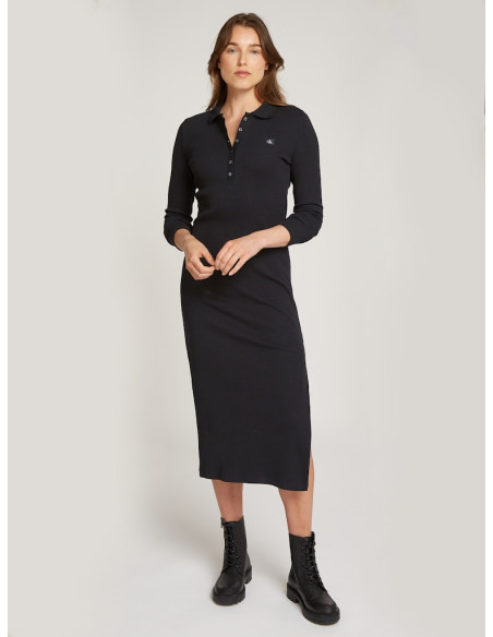 კაბა CALVIN KLEIN - WOVEN LABEL RIB POLO LS DRESS