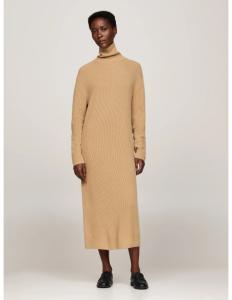 კაბა Tommy Hilfiger - WOOL CASH ROLL-NK LONG DRESS