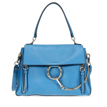 Faye Medium Suede Calfskin Shoulder Bag Vinyl Blue