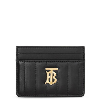 Open Box  Burberry Black  Light Gold TB MonogramPlaque Leather Cardholder