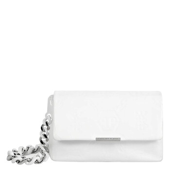 Open Box  Philipp Plein White Leather Shoulder Bag with Embossed Monogram