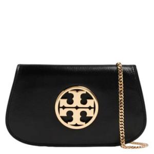 Black Leather Reva Clutch With Chain Strap