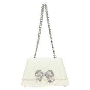 Cream Mini Bow Quilted Leather Shoulder Bag