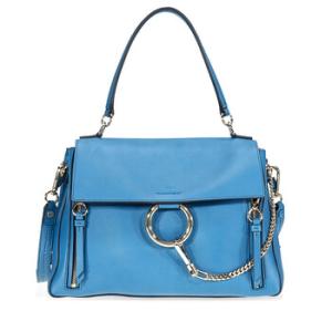 Faye Medium Suede Calfskin Shoulder Bag Vinyl Blue