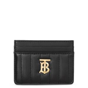 Open Box  Burberry Black  Light Gold TB MonogramPlaque Leather Cardholder