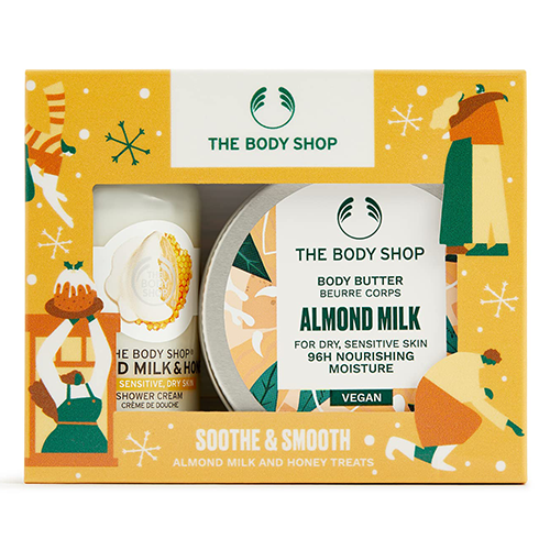 ბოდი შოპი - სასაჩუქრე ნაკრები XM23 G1 ნუშის რძე შხაპის გელი 60მლ. ტანის კარაქი 50მლ