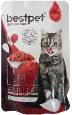 Bestpet, სველი საკვები ზრდასრული კატებისთვის, საქონლის ხორცით, 85 გრ