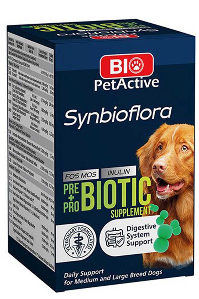 BioPetActive, Synbioflora, პრებიოტიკები & პრობიოტიკები საშუალო და დიდი ჯიშის ძაღლებისთვის, 60 ტაბლეტი, 72 გრ