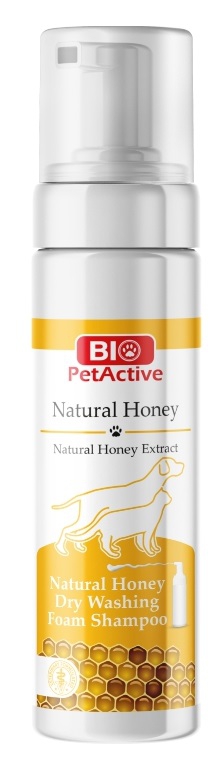 BioPetActive, ნატურალური თაფლის მშრალი წმენდის ქაფი-შამპუნი კატებისთვის და ძაღლებისთვის, 200 მლ