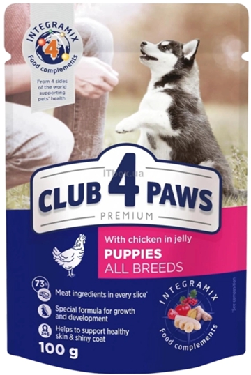 Club 4 Paws, სველი საკვები ლეკვისთვის, ქათმის ხორცით, 100 გრ