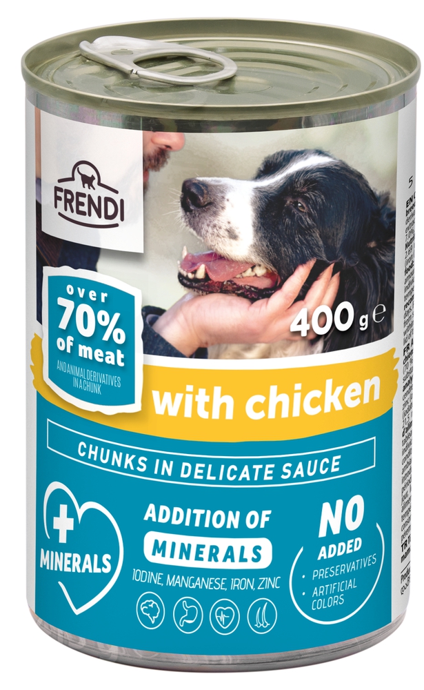FRENDI, სველი საკვები ზრდასრული ძაღლებისთვის, ქათმის ხორცი, 400 გრ