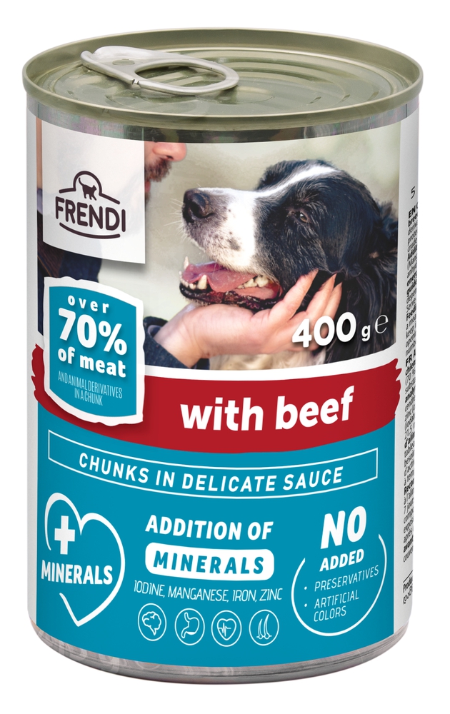 FRENDI, სველი საკვები ზრდასრული ძაღლებისთვის საქონლის ხორცით, 0.4 კგ