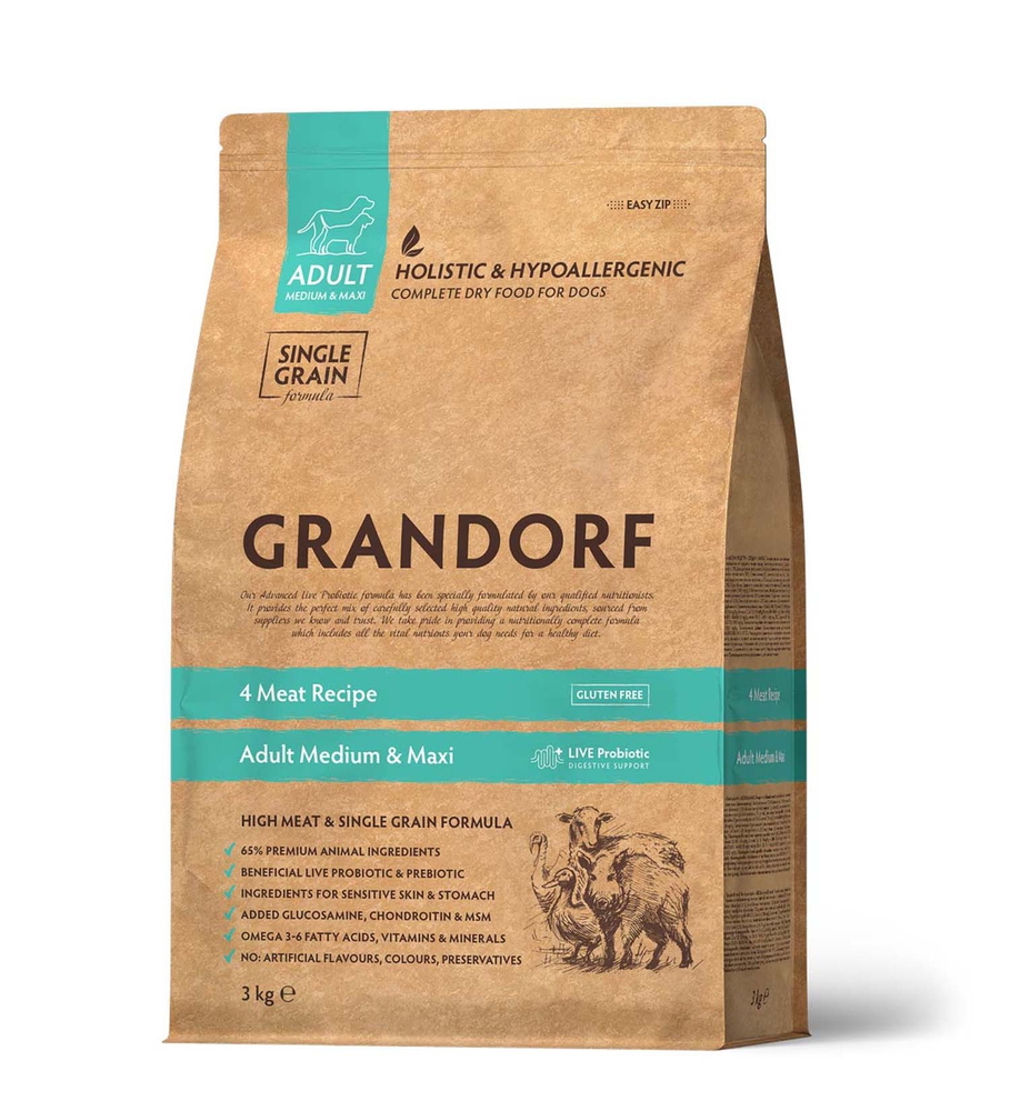 Grandorf, ჰიპოალერგიული მშრალი საკვებ ძაღლებისთვის, ბატკნით და ინდაურით, 10 კგ