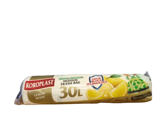 Koroplast, Extra Strong, ნაგვის პარკი შესაკრავით, ლიმონი, 30 ლ.