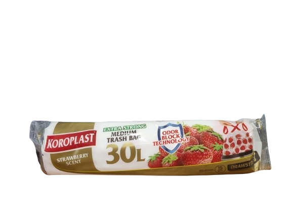 Koroplast, Extra Strong, ნაგვის პარკი შესაკრავით, მარწყვი, 30 ლ.
