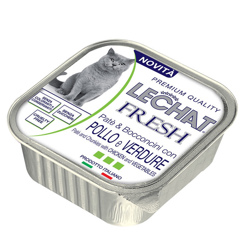 Monge LeChat, სველი საკვები კატებისთვის ქათმის ხორცით და ბოსტნეულით, 100 გრ