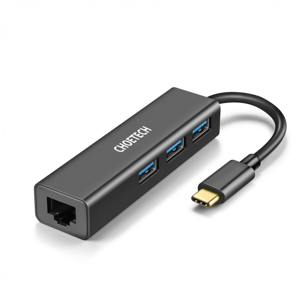 ადაპტერი Choetech HUB-U02 4-In-1 USB-C to RJ45 Adapter Black